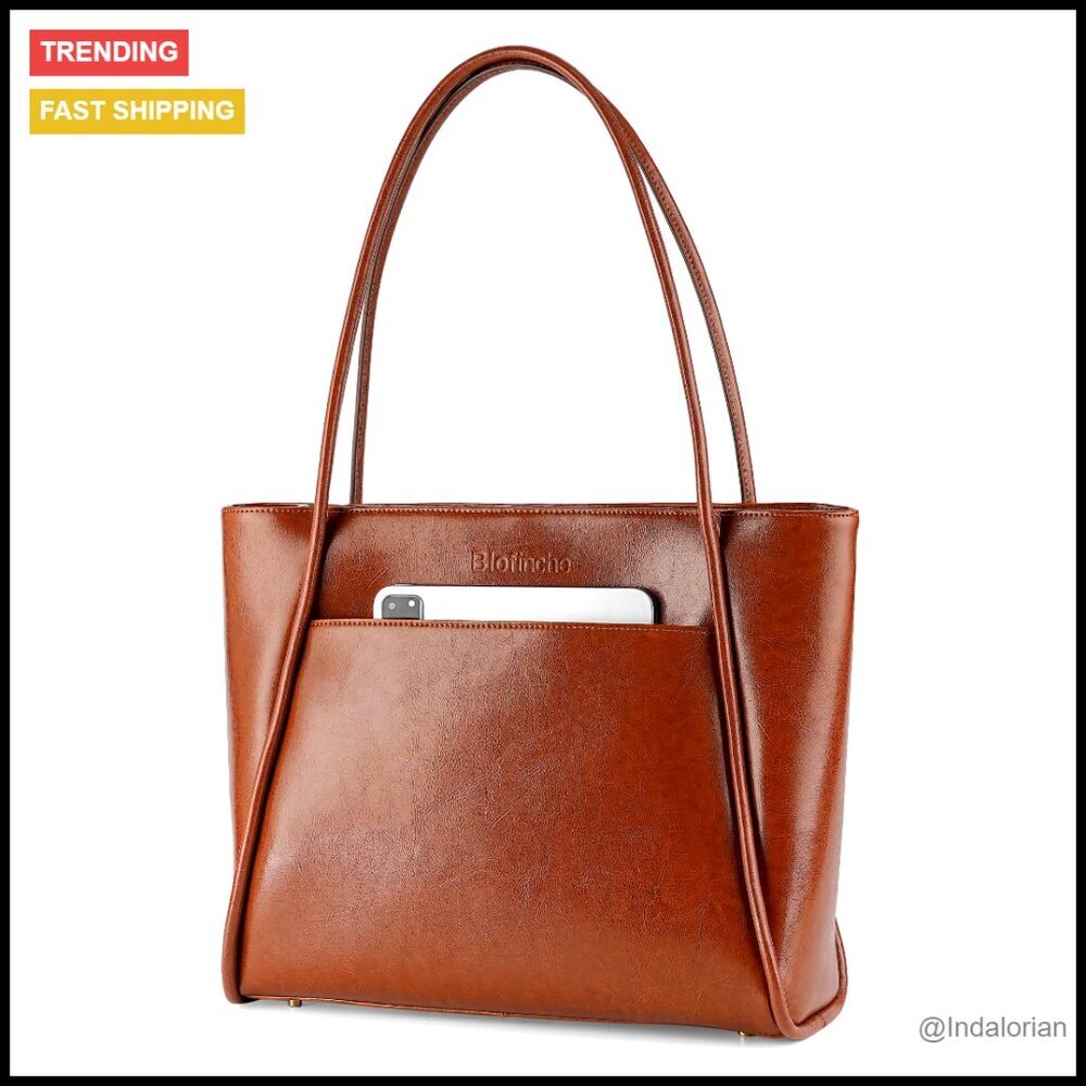 Genuine Leather Tote Shoulder Bag Vintage Elegant Work Laptop Travel Large